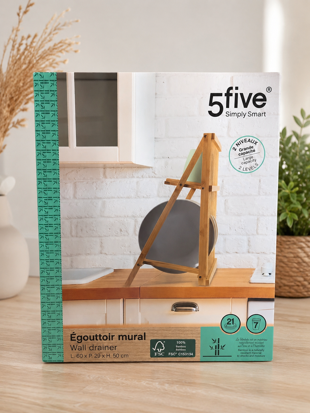 Égouttoir mural en bambou 2 niveaux – 5five Simply Smart