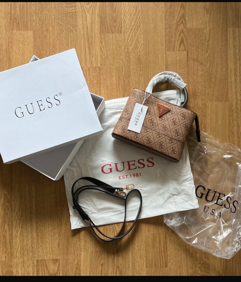 Sac à main Guess original monogram beige/marron – Neuf avec étiquette